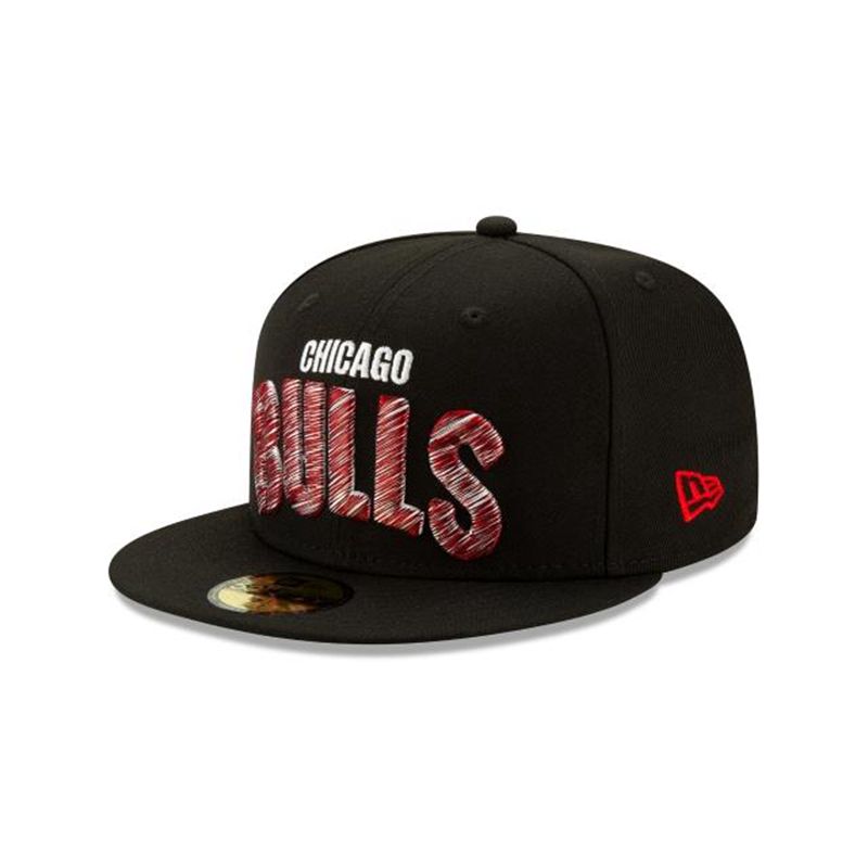 NBA Chicago Bulls Raised Threads 59Fifty Fitted (XML9435) - Black New Era Caps